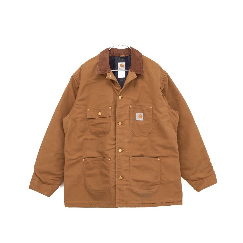 VTG Carhartt Michigan Chore Jacket CO1 BRN Blanket Lined Mens USA MADE 46 R - XL